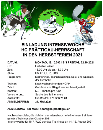 Intensiv-Trainingswoche vom 18.-22.10.2021 für Spieler der U9 bis U15